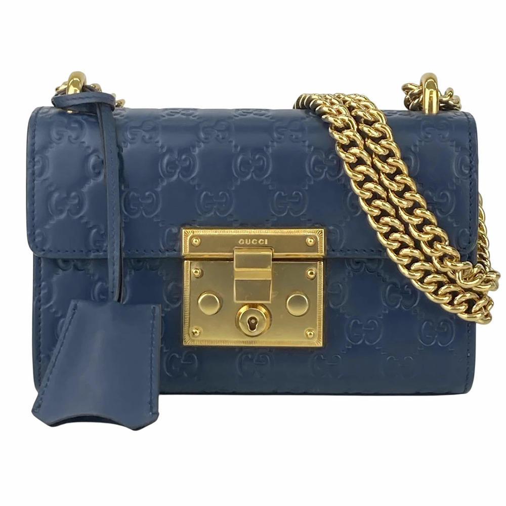 GUCCI Padlock GG Shoulder Bag Leather Navy Blue